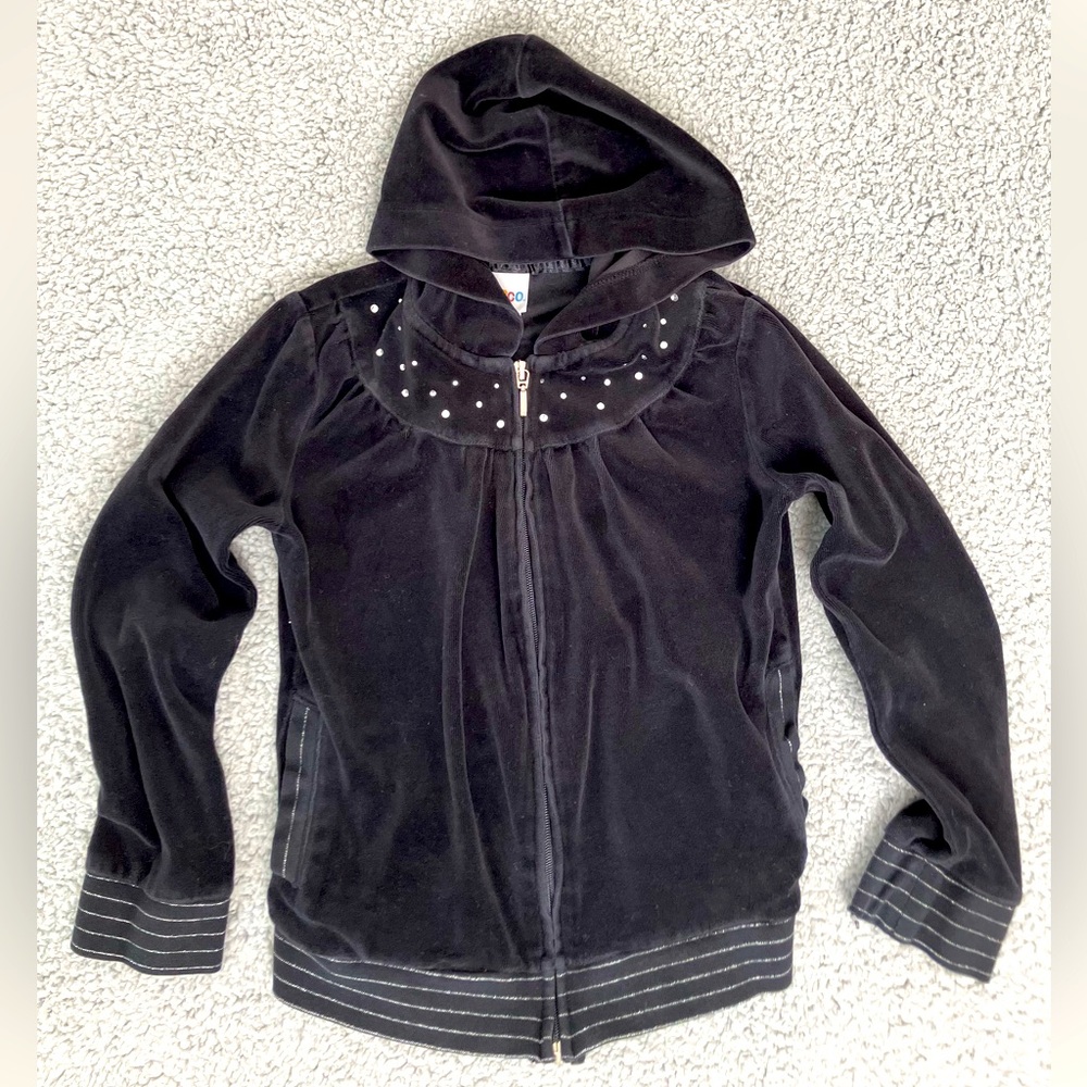 CIRCO Girls Zip Hoodie Jeweled Accents Black Velour Jacket Size M 7-8
